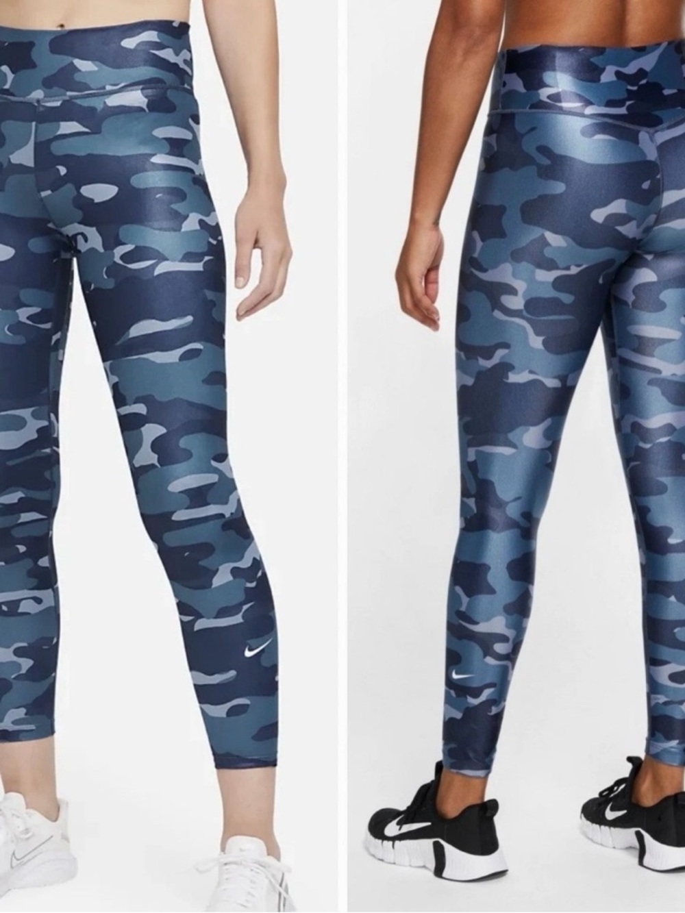 Nike Dri-FIT One Womens Mid Rise Camo Tight Leggings Thunder Blue Size Small .